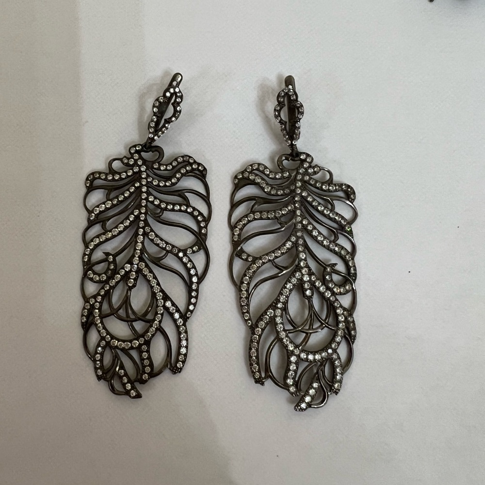 Feather Earrings Chandeliers Rhodium Plated Silver Loree Rodkin Style
